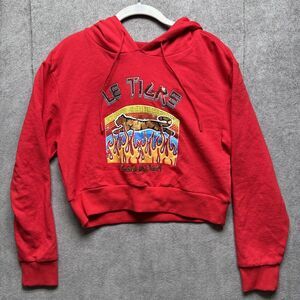 Le Tigre Hoodie Large‎ Flames Red Cropped Sweatshirt Studded Rhinestone Retro